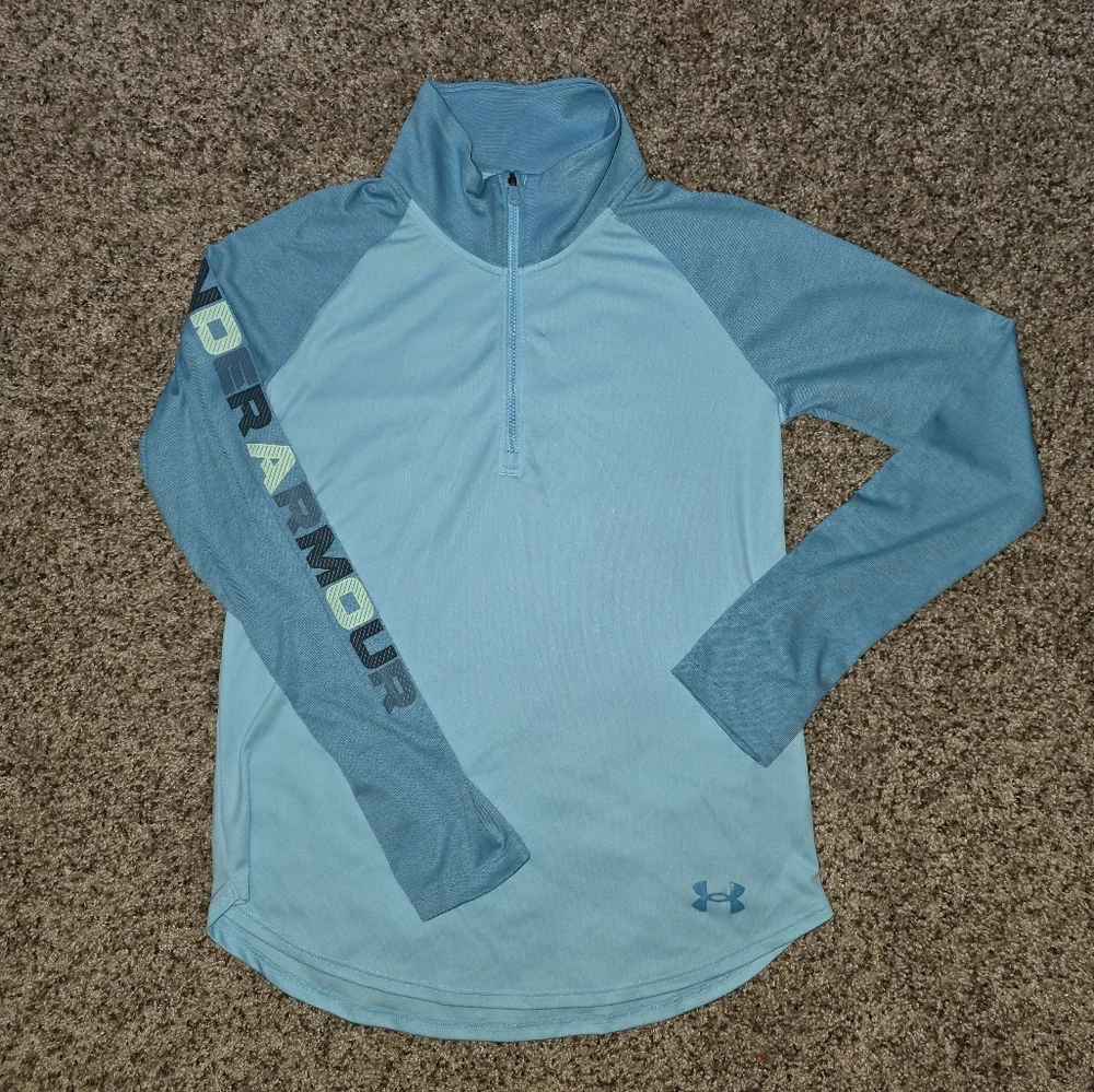Youth Girl's Blue L/S UNDER ARMOUR HeatGear 1/4 Zipper Pullover Size Youth XL